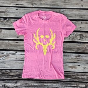Pink Yellow Bone Collector Graphic Tee Semi Fitted Small Womens Hunting Country